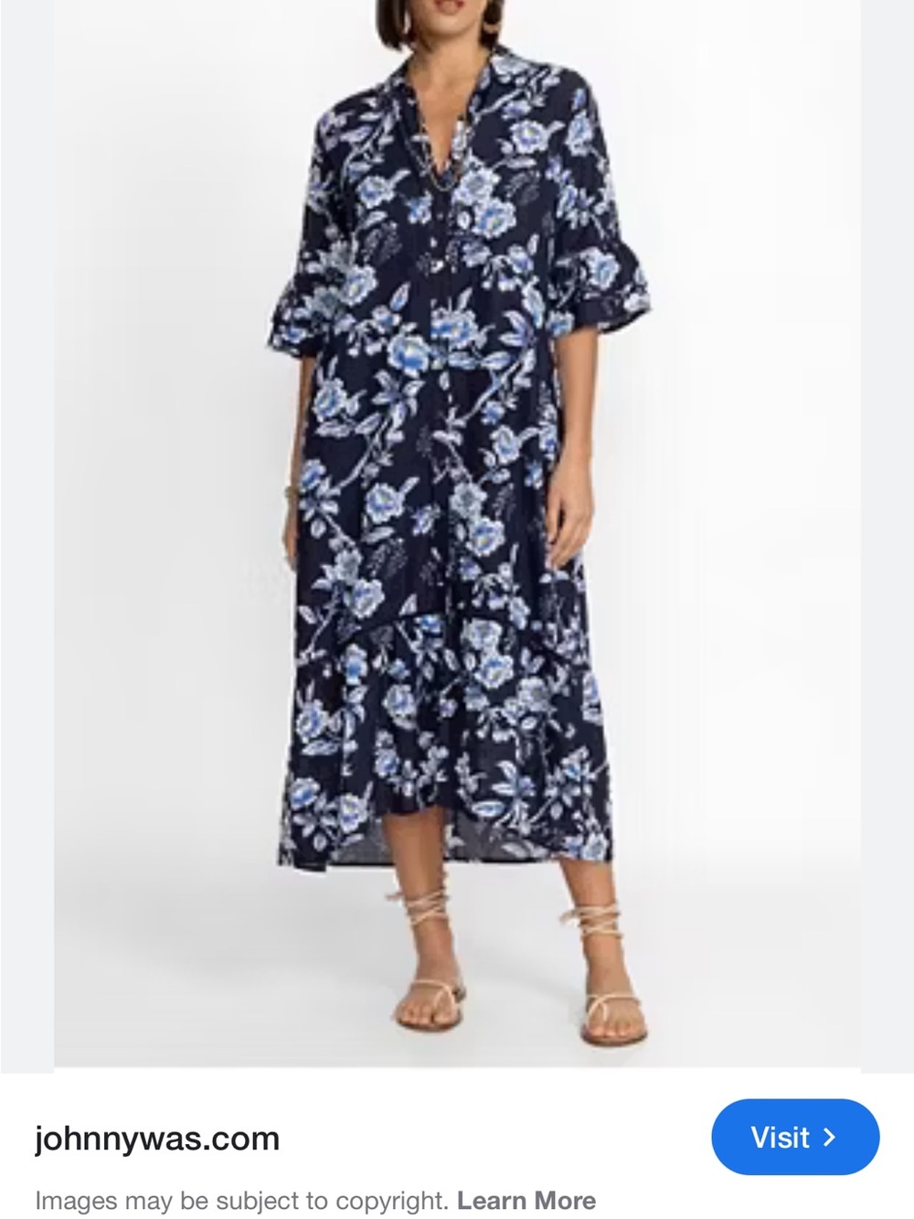 Johnny Was Navy Floral Tiered Maxi Dress